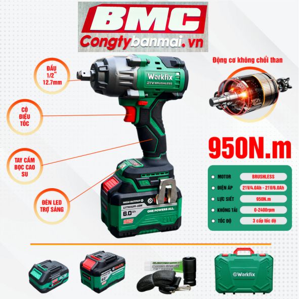 Máy mở bu lông pin Workfix 1/2 inch WF-IW950N