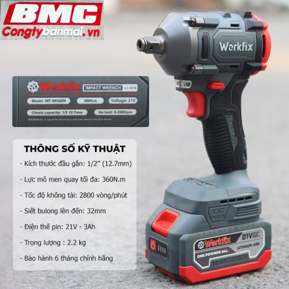 Máy mở bu lông pin Workfix IW360N