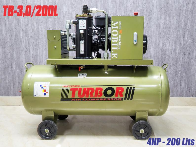 Máy nén hơi trục vít di động mini TurBor TB-3.0/200L Công suất 4Hp