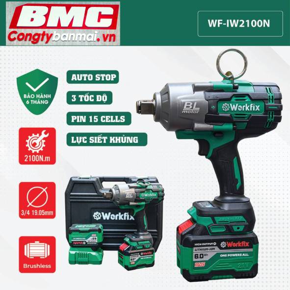 Máy siết bu lông pin giá rẻ 3/4 inch Workfix WF-IW2100N