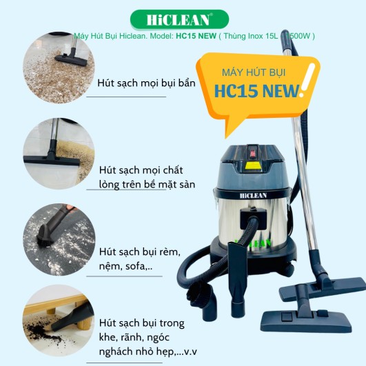 Mô tả máy hút bụi Hiclean 15 lít HC-15 New