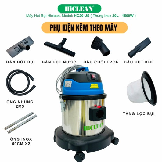 phụ kiện máy hút bụi công nghiệp Hiclean 20 lít HC-20/US
