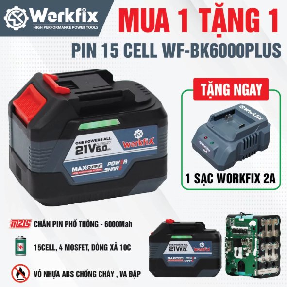Pin sạc 15 Cell 21V-6.0Ah WF-BK6000PLUS