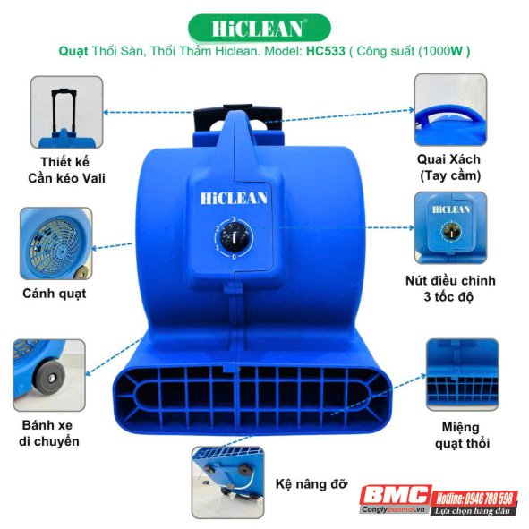 Quạt thổi thảm HiClean HC533 công suất 1000W
