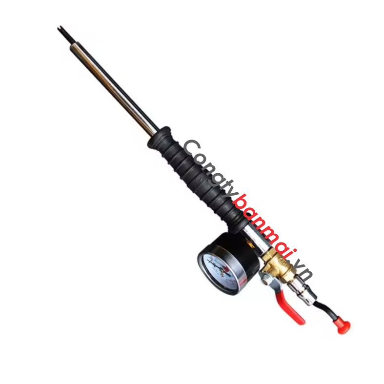 tay bơm lốp xe tải tay quay xoáy ti van có đồng hồ đo