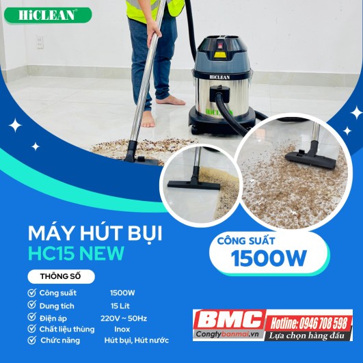 Thông số kỹ thuật máy hút bụi Hiclean 15 lít HC-15 New