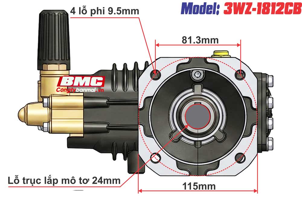 Thông số lắp đầu đầu rửa xe JETTA 3WZ-1812CB Công suất 2,2KW