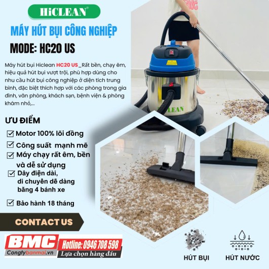 các ưu điểm của máy hút bụi công nghiệp Hiclean 20 lít HC-20/US