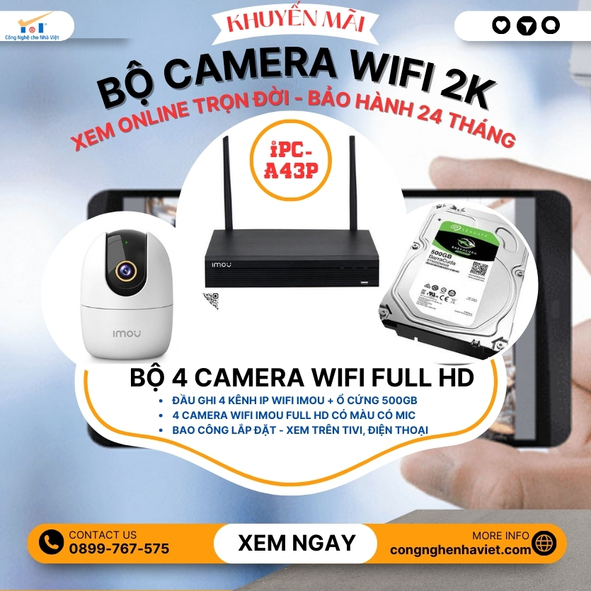 Bộ 4 Camera IMOU Wifi 4MP IPC-A43P miễn phí công lắp đặt