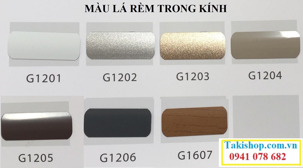 bảng màu lá nhôm của rèm trong kính hộp