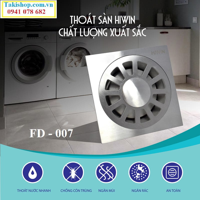 Cung cấp thoát sàn inox 304 ngăn mùi dùng cho máy giặt Hiwin FD 007