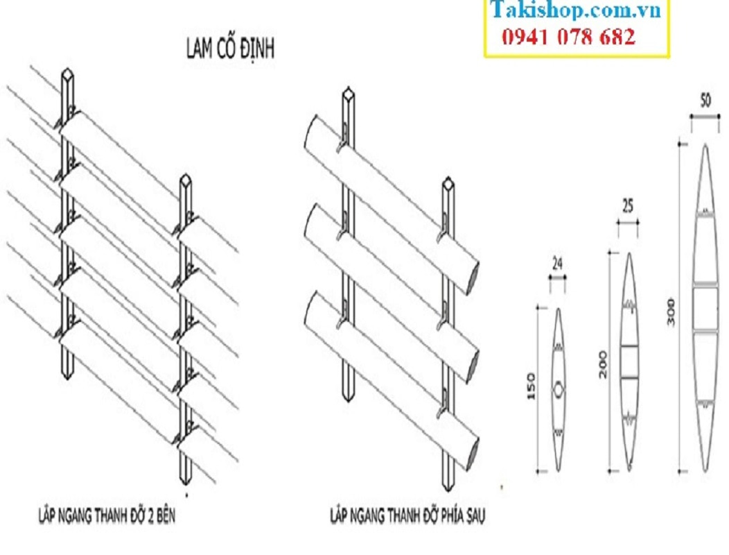 cấu tạo lam nhôm chắn nắng hình thoi lam cố định