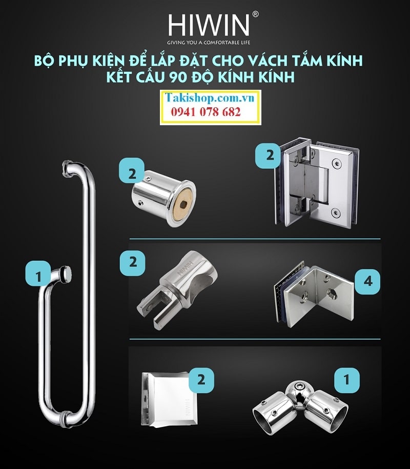 Bộ phụ kiện vách kính tắm Hiwin chất lượng cao