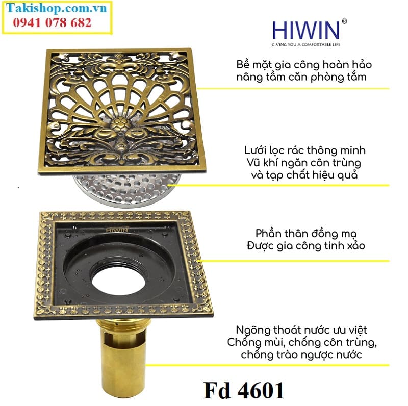 Thoát sàn ngăn mùi đồng giả cổ hình chim công FD- 4601