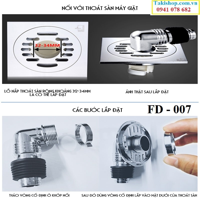 Thoát sàn inox 304 cao cấp ngăn mùi Hiwin FD 007 rẻ đẹp
