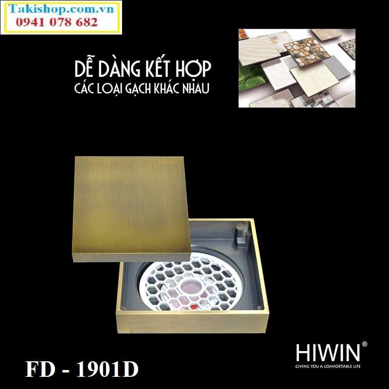 Thoát sàn ngăn mùi cao cấp màu đồng giả cổ Hiwin FD 1901D rẻ đẹp