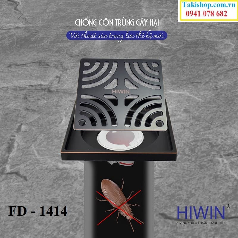 Thoát sàn ngăn mùi ngăn côn trùng màu đen cao cấp Hiwin FD 1414 rẻ đẹp