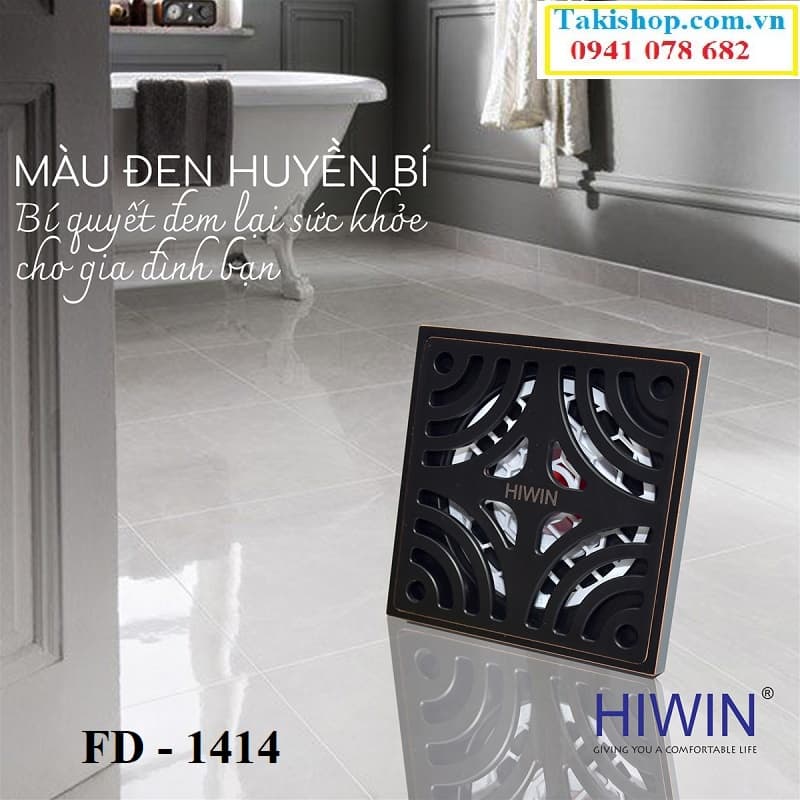 Thoát sàn ngăn mùi ngăn côn trùng cao cấp màu đen Hiwin FD 1414