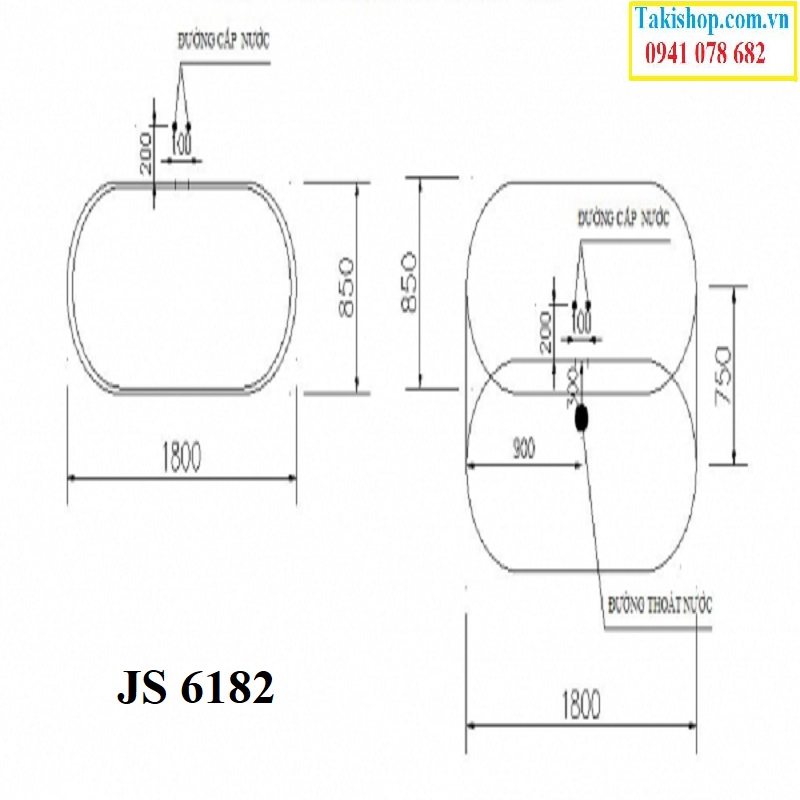 Thông số lắp đặt Bồn tắm không massage Govern JS 6182