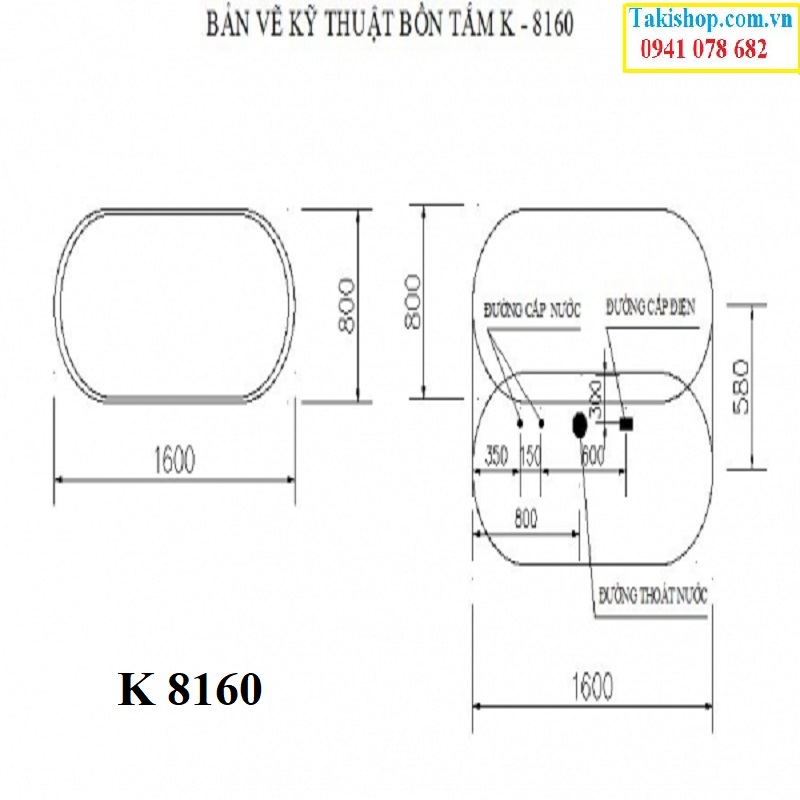 Thông số lắp đặt Bồn tắm massage Govern K 8160