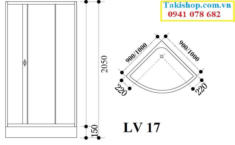 Thông số lắp đặt cabin phòng tắm kính cong Govern LV 17