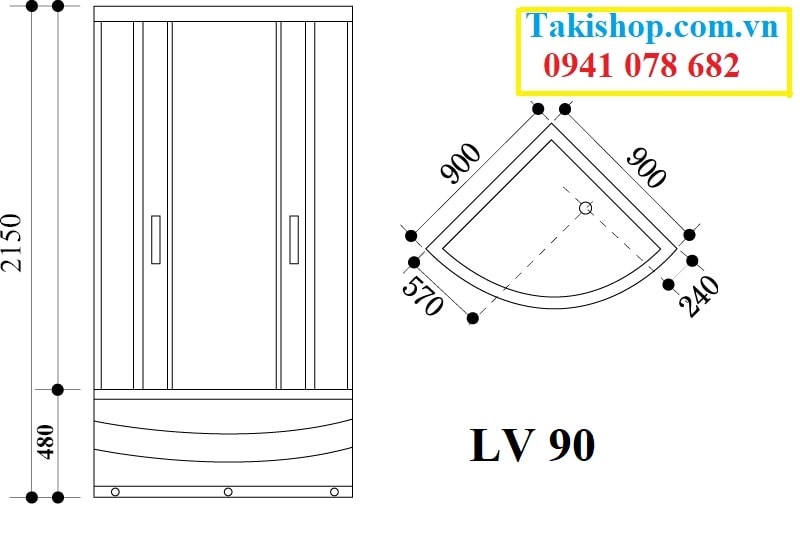 Thông số lắp đặt cabin phòng tắm kính cong Govern LV 90