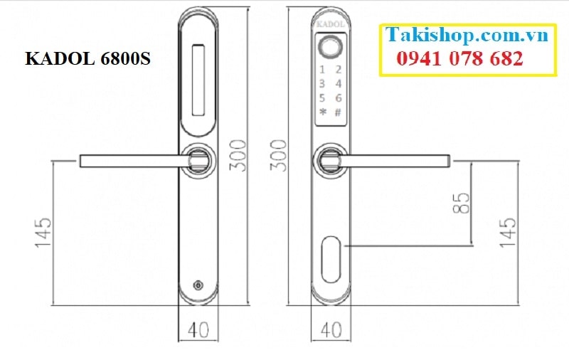 Thông số lắp đặt khóa cửa Kadol E6800S chính hãng giá rẻ