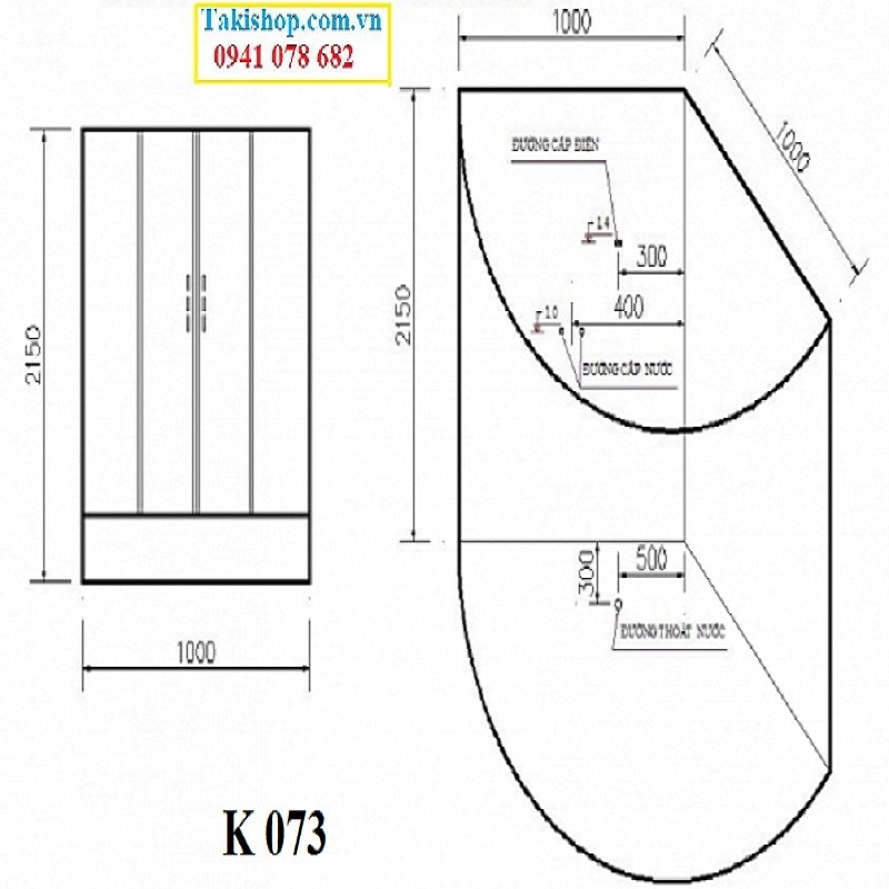 Thông số lắp đặt kỹ thuật phòng tắm xông hơi khô ướt Govern K 073