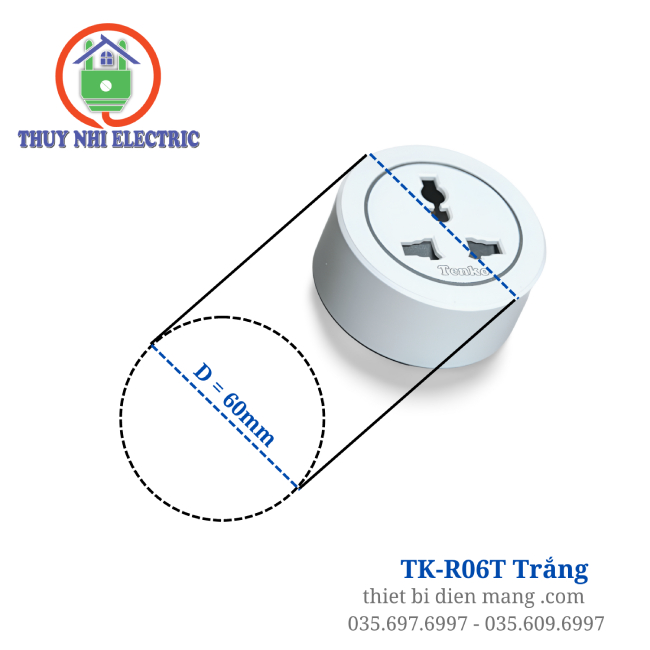 Ổ Cắm Điện 3 Chấu Đa Năng Cho Thanh Ray Màu Trắng TK-R06T