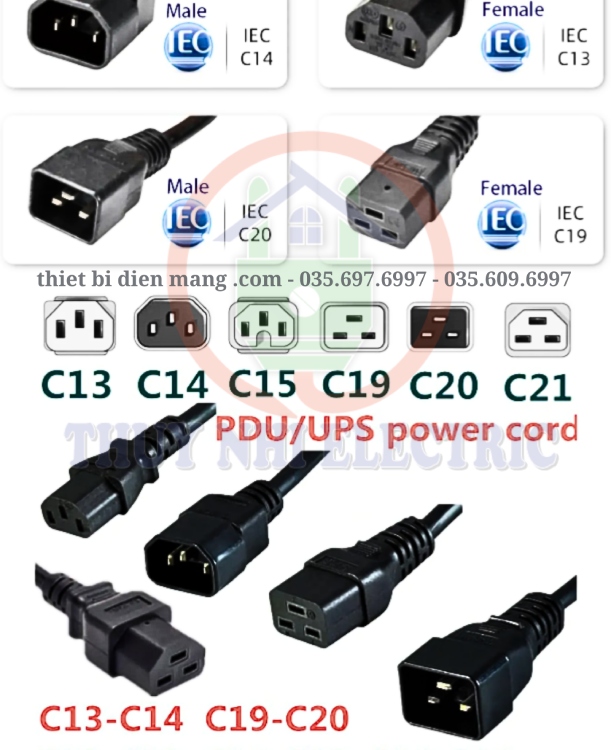 Dây Nguồn C13-C20 Lõi 3X2.08mm² Dài 1.8m