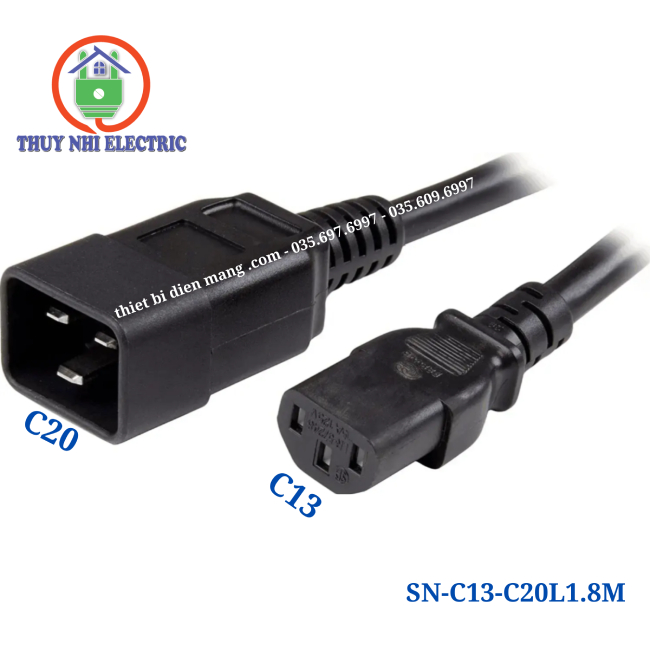 Dây Nguồn C13-C20 Lõi 3X2.08mm² Dài 1.8m
