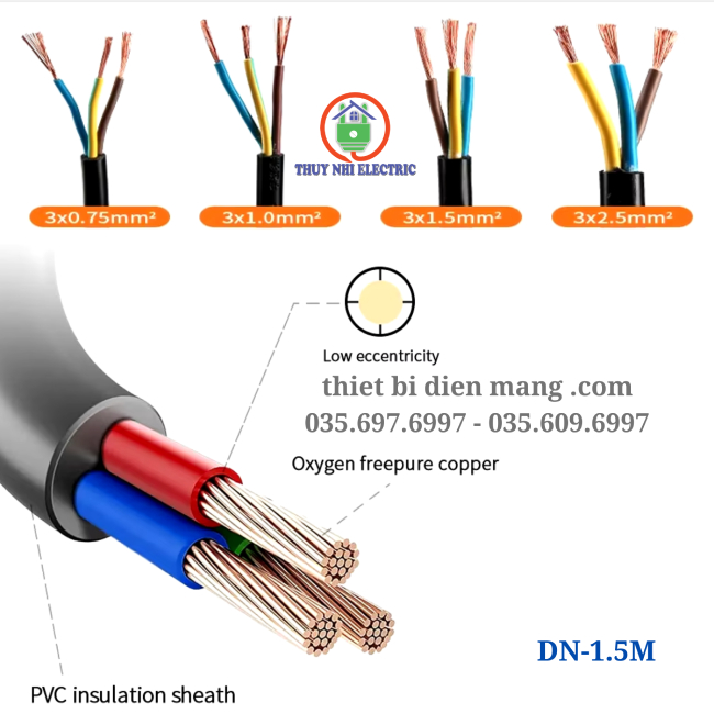 Dây Nguồn Máy Tính 2 Chân 1.5m Tiết Diện 3x1mm²