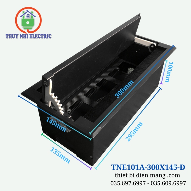 Hộp điện âm bàn nhôm đen đóng mở 2 chiều TNE101A-300X145-Đ
