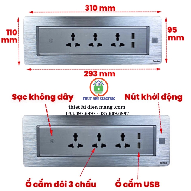 Hộp Ổ Cắm Điện Âm Bàn Tenko Tích Hợp Sạc Không Dây TK-HX6