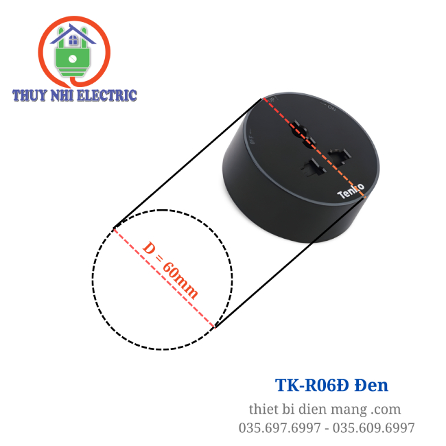 Ổ Cắm 3 Chấu Linh Hoạt Cho Thanh Ray Điện Màu Đen TK-R06Đ