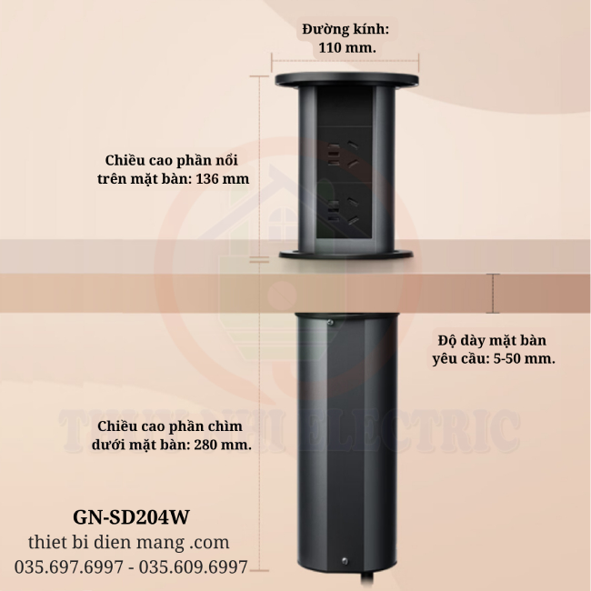 Ổ Cắm Âm Bàn trụ đứng Gongniu GN-SD204W