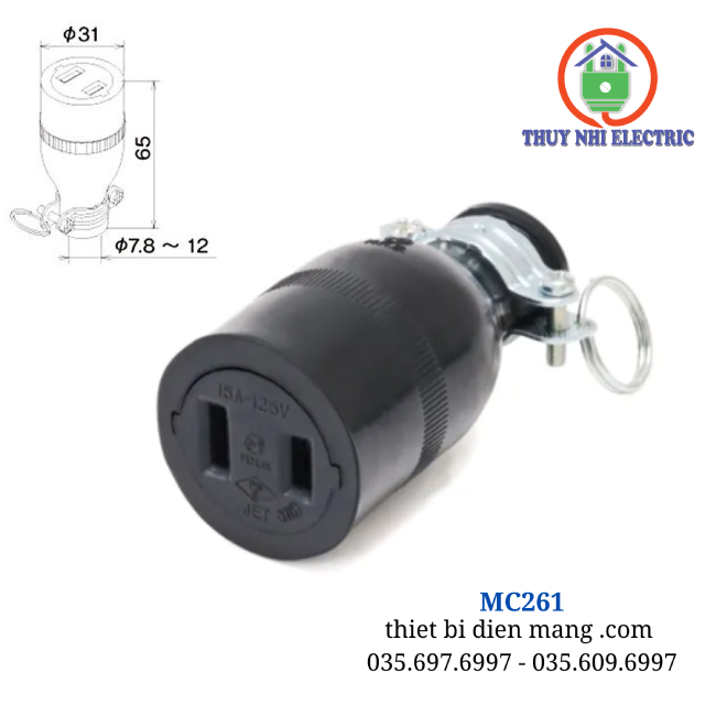 Ổ cắm cao su công nghiệp 2 chân dẹt MC261 Meikosha