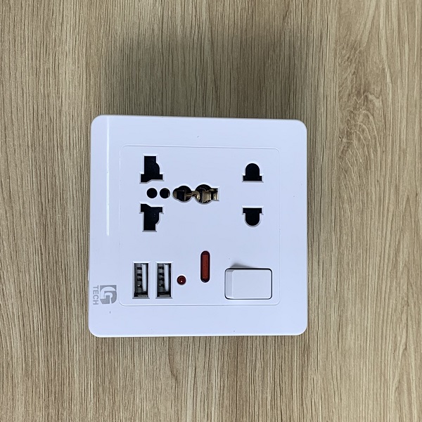 Ổ cắm có công tắc tích hợp 2 USB sạc LGTech LG-F21-022