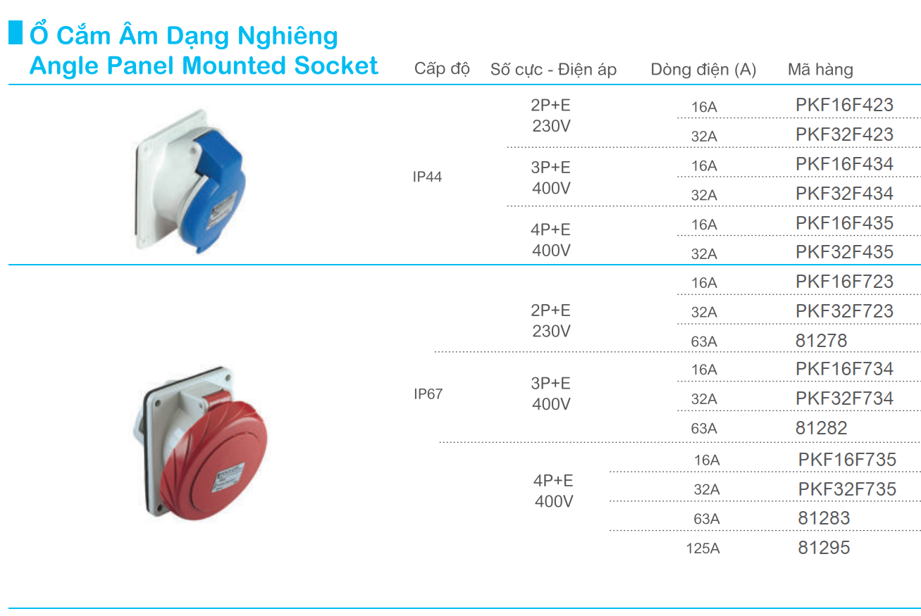 ổ cắm công nghiệp âm dạng nghiêng Schneider