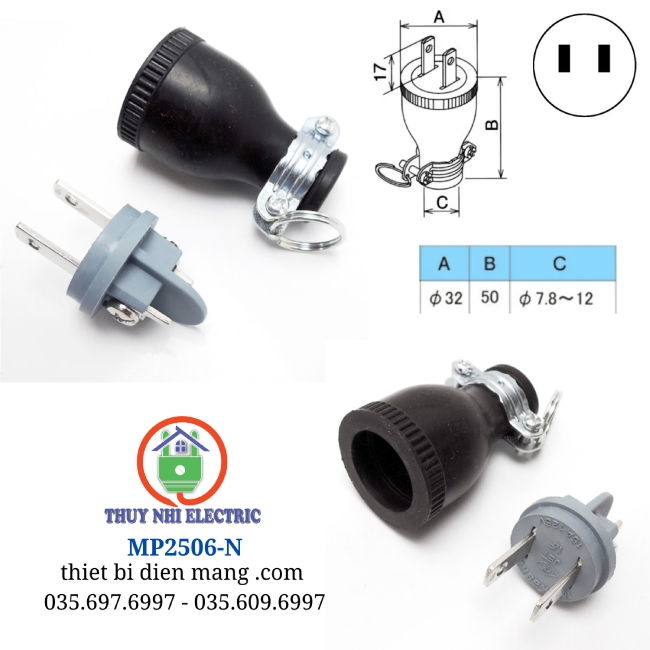 Phích Cắm Cao Su 2 Chân Dẹt MP2506-N Meikosha