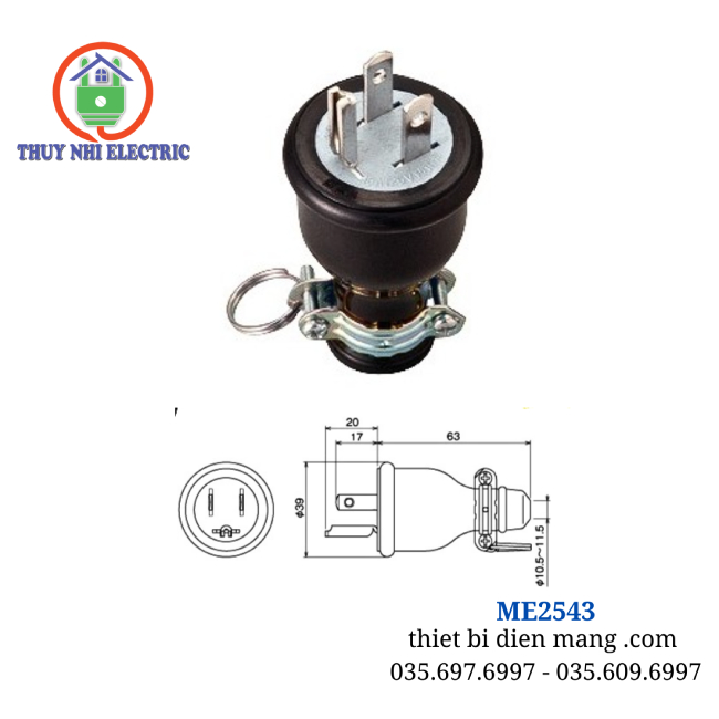 Phích cắm cao su kín nước 3 chân Meikosha ME2543
