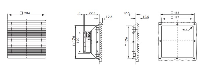 Quạt hút kèm miệng gió LK6623.230 - 230VAC 204x204x82