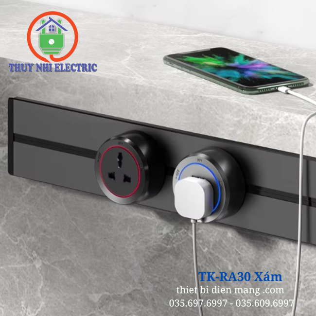 Thanh Ray Ổ Cắm Dạng Trượt Thông Minh 30cm Tenko TK-RA30 – Màu Xám