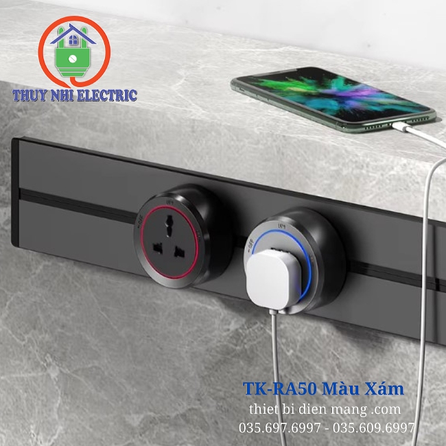 Ổ Điện Thanh Ray Dạng Trượt 50cm Tenko TK-RA50–Màu Xám