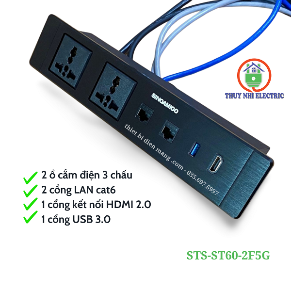 Hộp ổ điện âm bàn Sinoamigo STS-ST60-2F5G