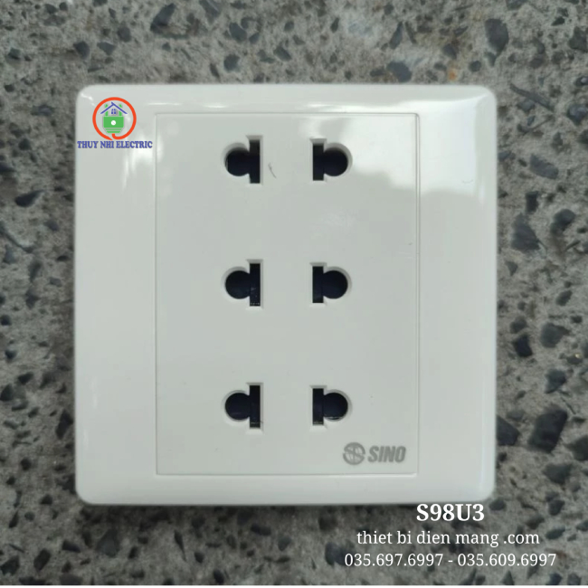 Mặt trước ổ cắm điện 3 lỗ 2 chấu Sino S98U3