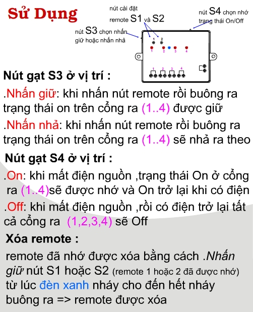 Mạch Điều Khiển 4 Thiết Bị Từ Xa 220VAC Sử Dụng RF315Mhz