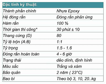 thông số kỹ thuật keo Epoxy 2 thành phần AE - 3000 bộ 2 kg
