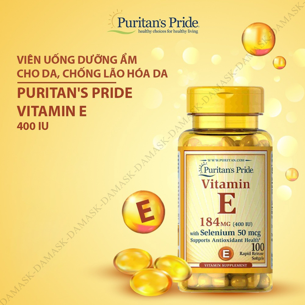 Viên uống bổ sung Vitamin E giúp đẹp da, chống lão hóa, hỗ trợ tin mạch Puritan's Pride Vitamin E-400 Iim mạch U Mỹ