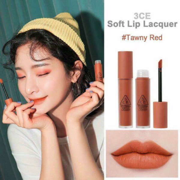 Son 3CE Kem Soft Lip Lacquer Màu Tawny Red - Cam đất